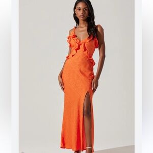 NWT Astr the Label Sorbae Ruffle Maxi Dress | Orange | Size S